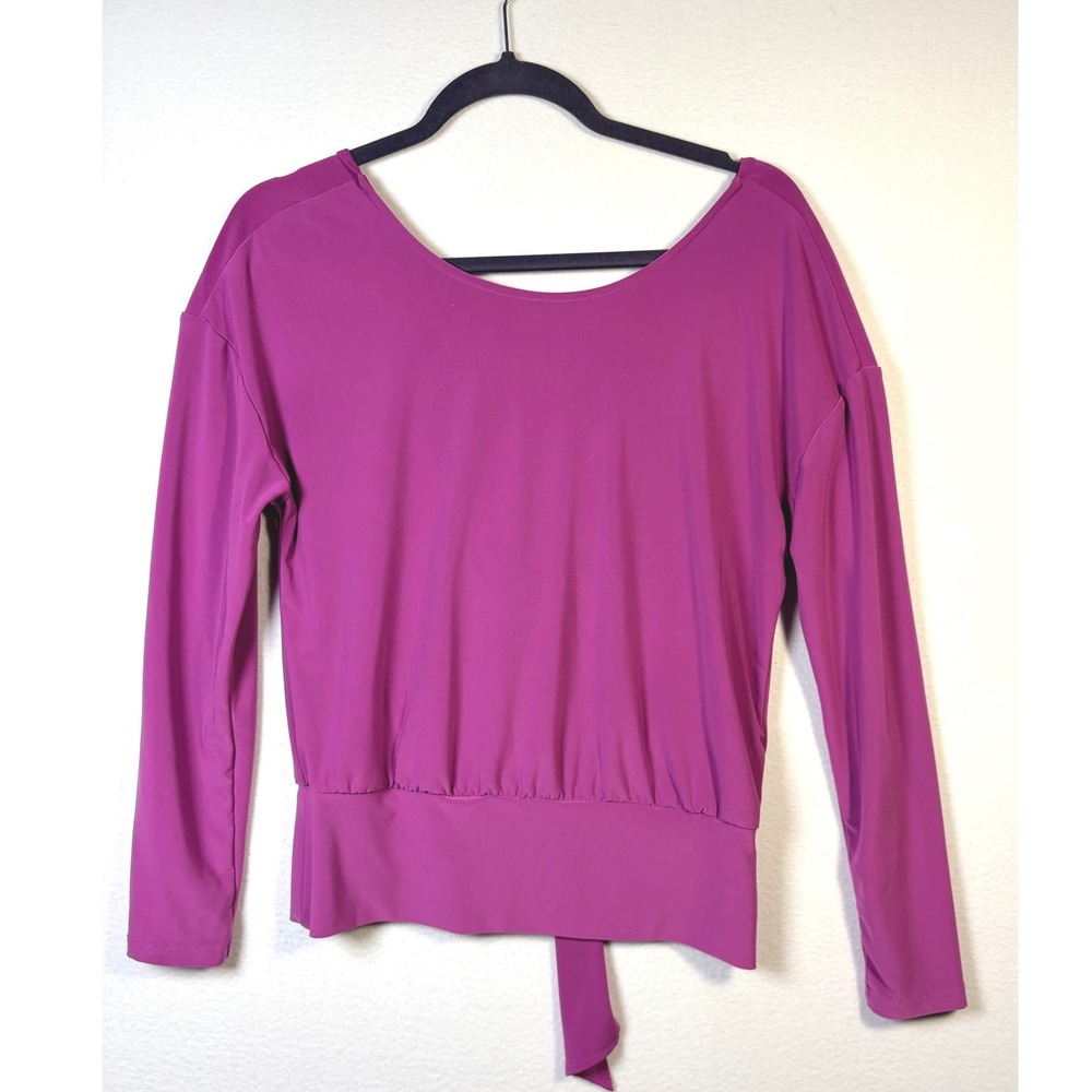Unbranded Tie Back Blouse Women Large Magenta Excellent Long Sleeve V-Neck Top